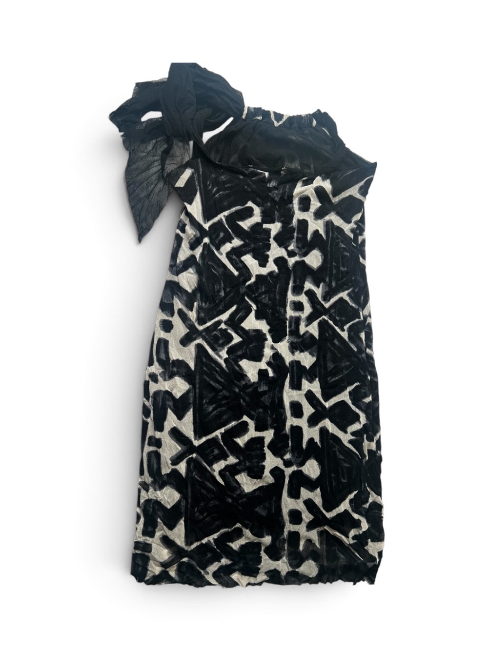 Black & White One-Shoulder Patterned Women's Dress